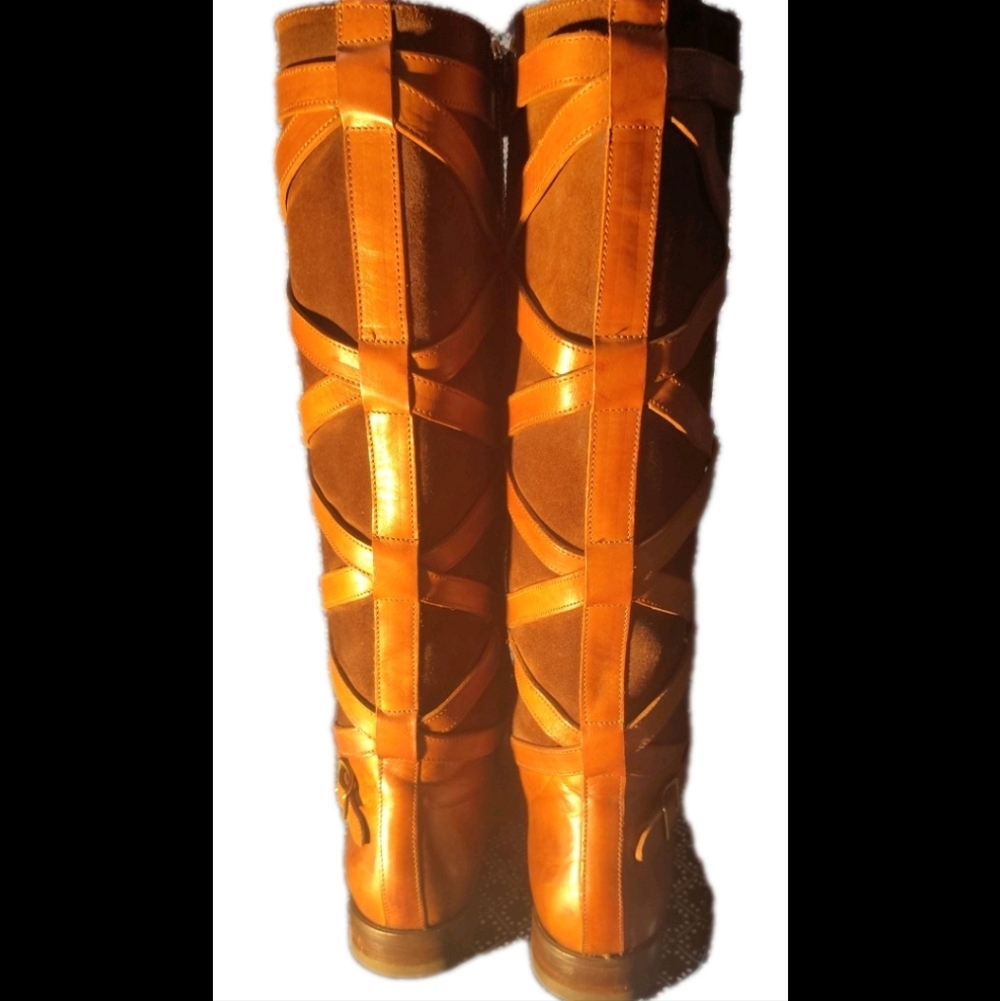 Frye Jordan Leather And Suede Cross Strap Riding Boots - Picture 3 of 16
